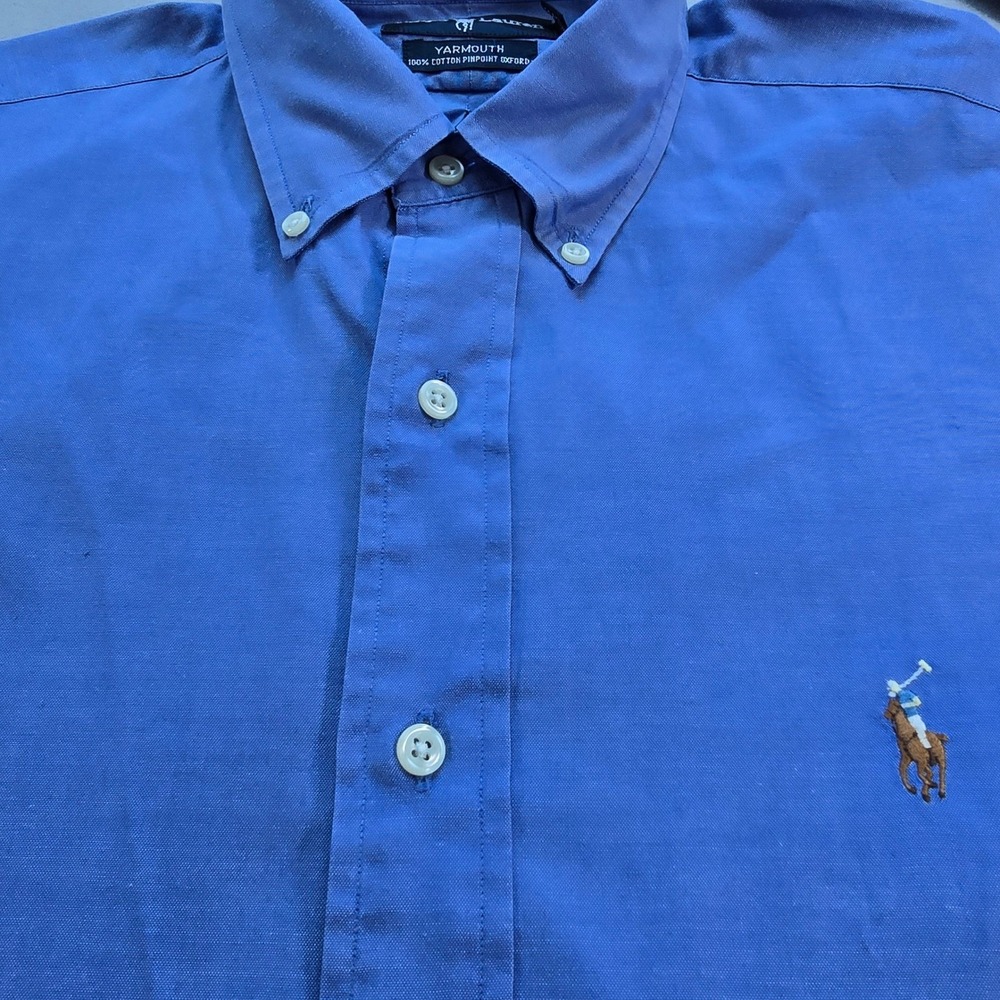 Ralph Lauren Yarmouth Blue Pinpoint Oxford Shirt Mens 16.5 33 Button Down L/S - Picture 2 of 5
